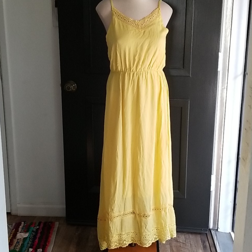 Q2 Yellow Crochet Maxi Dress Size S